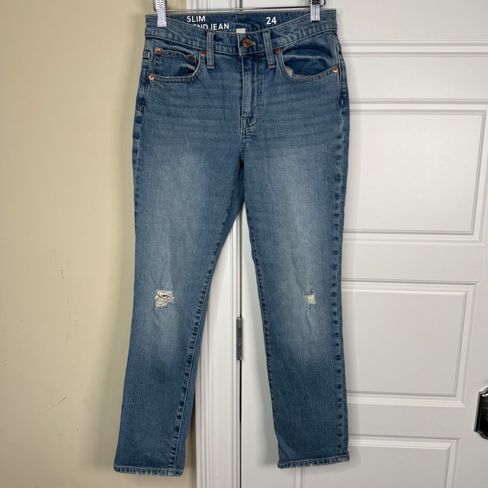 J.Crew Slim Boyfriend Jeans Womens 24 Blue Distressed Ripped Denim Casual